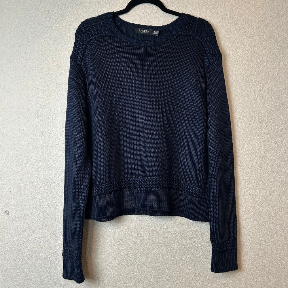 Lauren Ralph Lauren Navy Blue Cotton Blend Knit Sweater Preppy Coastal XL